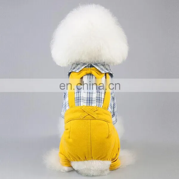 Hot Sale Fashionable Pet Clothing Suspender Trousers Set With Plaid Coat Bow Tie For Pets photo-6
