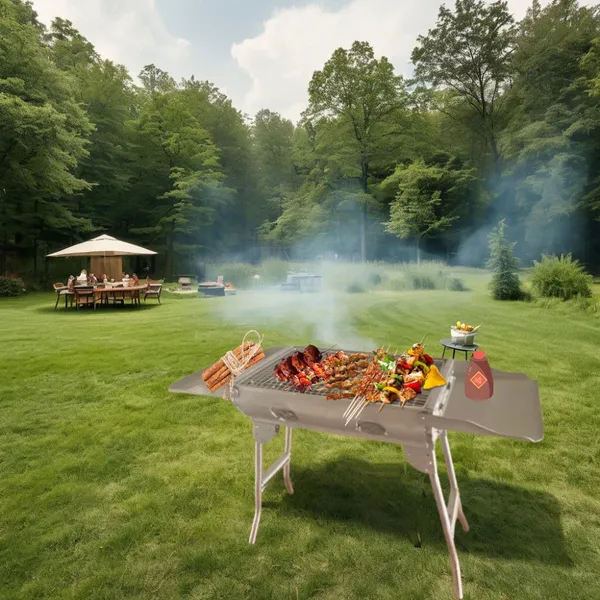 Portable Charcoal BBQ Grill | Stainless Steel Charcoal Grill Easy to Clean Surface Grill photo-5