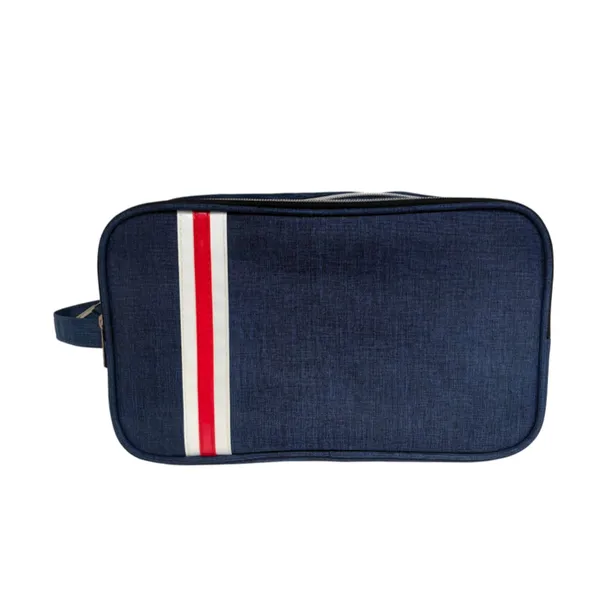 Multi‑Compartment Travel Dopp Kit, Striped Water‑Resistant Toiletry Bag With Carry Handle for Men & Women
