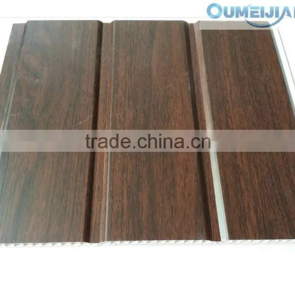 OUMEIJIA Latest Fashion Pvc Wooden Design Two Grooves Wall Panel of Interior Decoration photo-3