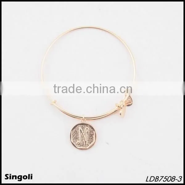 Initial Letter Gold Adjustable Bangle Bracelet photo-4