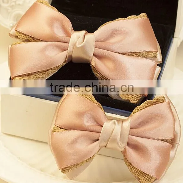 Satin Ribbon & Lace Material Made In China Fancy Hair Clips Girls Hair Bows photo-3