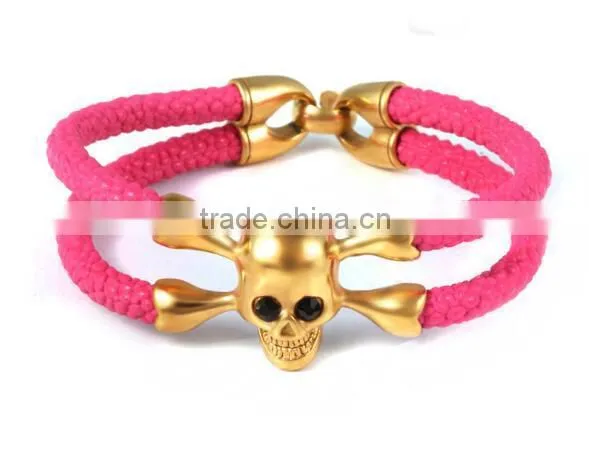Hot Sale Stainless Steel Exotic Handmade North Skull Stingray Bracelet/Arrow Cuff Mens Leather Bracelet Anchor Bracelet photo-5