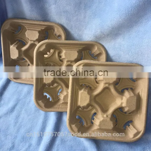 Biodegradable Molded Pulp 4 Cups Coffee Carrier Tray