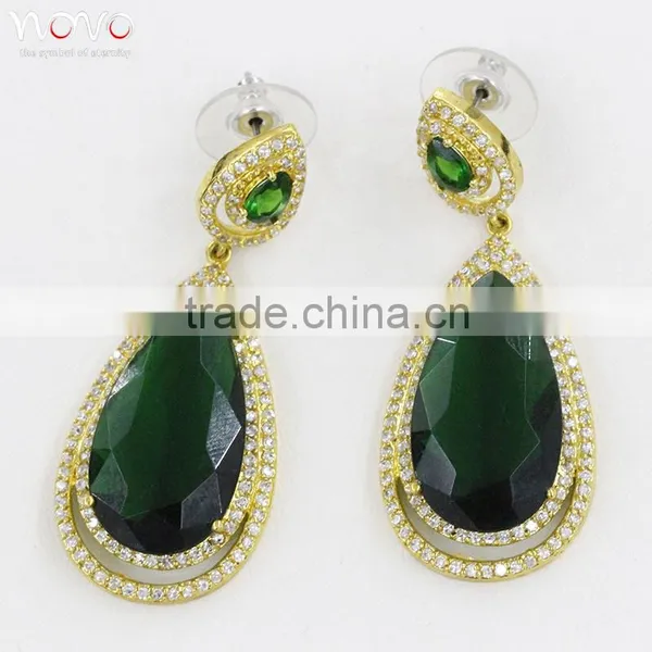 Hot Sale Green Zircon Setting Stone Earring Yellow Gold Plating photo-2