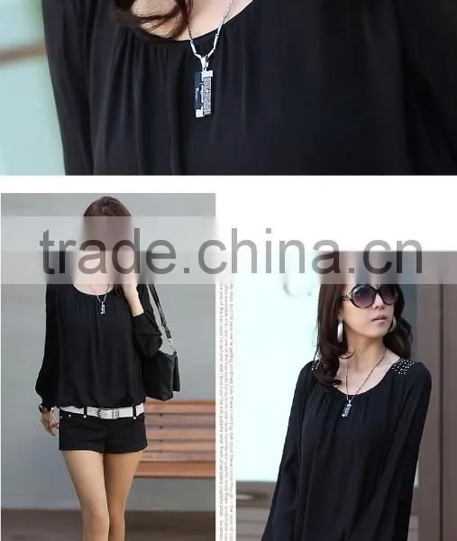 Sexy Women Chiffon Blouses Puff Long Sleeve Lace Shirts Loose O-neck Plus SizeTops photo-3