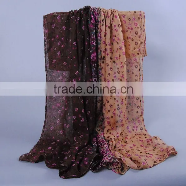 Popular Women Scarf Flower Pattern Voile Cotton Scarves 180*110 Pashmina
