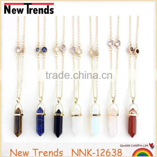 Fashion Cylinder Lapis Lazuli Stone Gold Chain Pendant Necklace