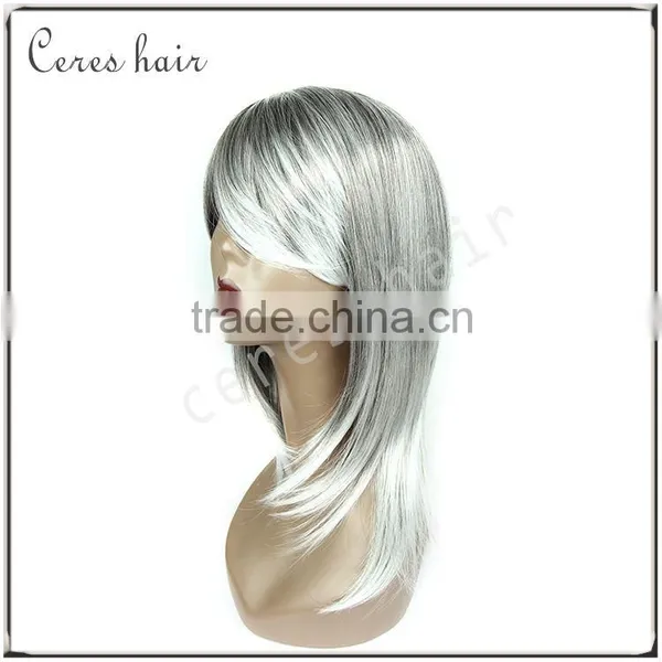 on Sale Popular Silky Straight Silver White Grey Synthetic Hair Wig With High Resistant Fiber Free Shipping photo-4