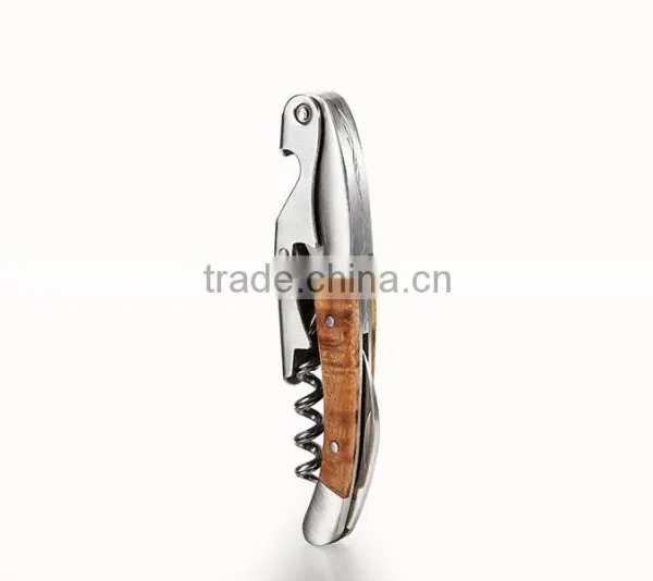 Bar Tool Multi Purpose Professional Metal Wine Bottle Opener Corkscrew With Wooden Handle