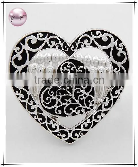 Antique Silver Tone / Lead Compliant Metal / Valentine's Day / Filigree Heart Stretch Ring
