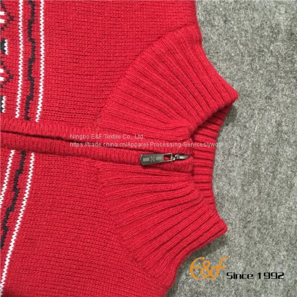 Zipper Half Turtleneck Sweater With Snowflake Pattern photo-3