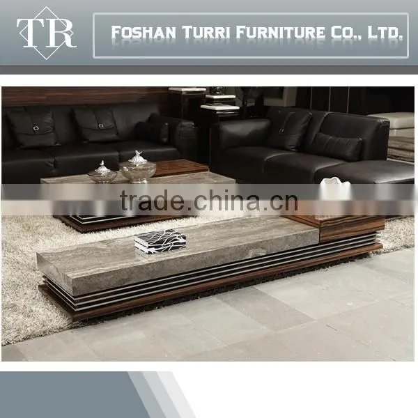 Luxury Good Quality Wooden Base Travertine Top TV Stand photo-2