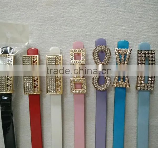 Wholesale Colourful Rhinestone Paved Alloy Buckle Sex Women Lady Thin PU Waist Belt photo-2