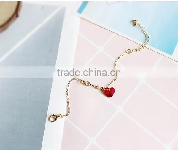 Cupid Arrow Bracelet Gold Arrow Crystal Heart Charms Gold Chain Bracelet for Lovers Valentine's Day Jewelry Gifts photo-4
