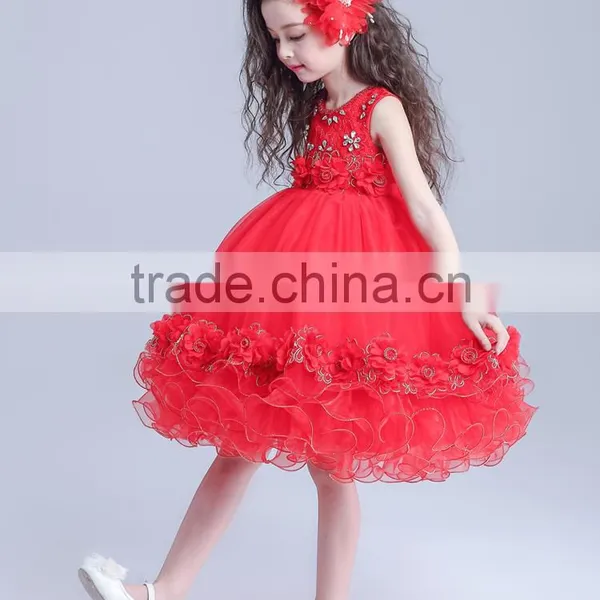 2017 Latest Dress Designs in Pakistan Made in China Dance Frock Red Rhinestone Dresses photo-5