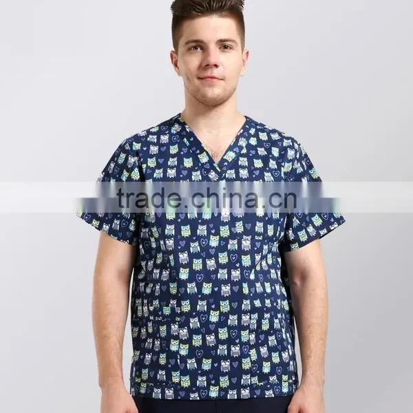 2017 Hospital Clinic Doctor Nurse Printed Medical Clothings Comfortable & Breathable Unisex Medical Scrubs Uniform Set photo-3