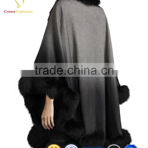 Rabbit Fur Trimmed Cashmere Shawl photo-2