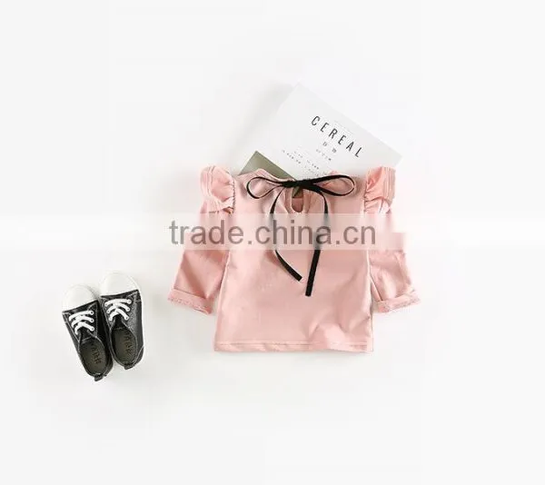 5pcs/lot New Girls T-shirts Flying Sleeve Cotton Bow Toddler Kids Girl Tee Baby Infant Tops photo-5