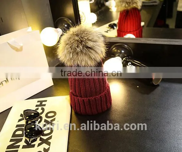 Wholesale Real Mink Fur Pom Poms Knitted Hat Ball Beanies Winter Hat For Women Girl 'S Wool Hat Cotton Thick Female Cap photo-6