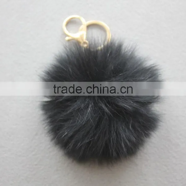 Myfur Cute Metal Glasses Decorative Real Fox Fur Pom Poms Keychain For Bag Charm photo-4