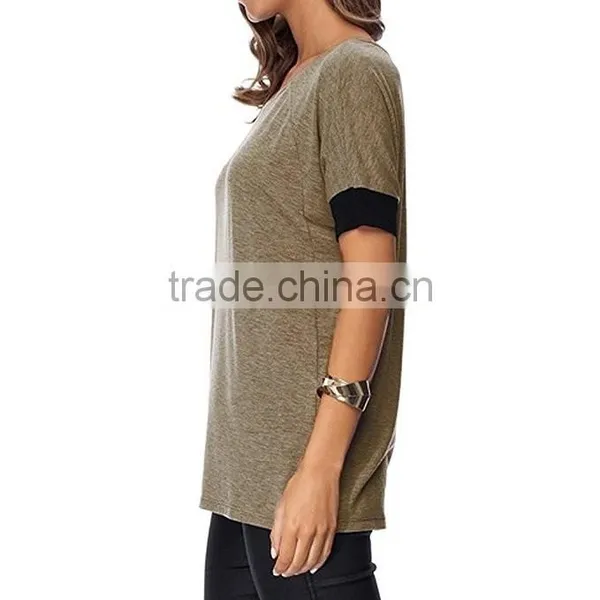 Women Purecolor Comfy Loose Fit Short Cut Out Sleeve Cotton T-Shirt photo-5