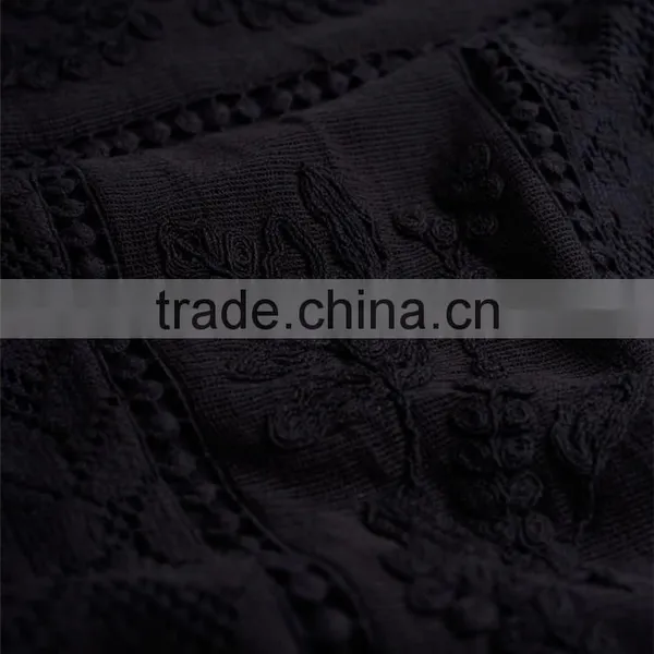 China Supplier Shandao Latest Model Good Quality Autumn Casual 3/4 Sleeve Round Neck Black Embroidered Cotton Tops For Women photo-6