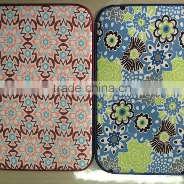 Flower Printed Terry Fabric Dish Drying Mat With Satin Blinding for Kitchen Use photo-2