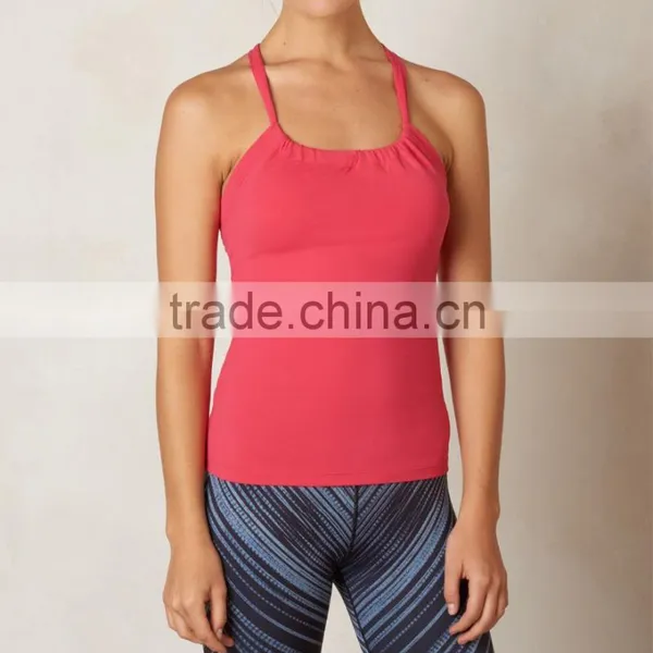 Wholesale Plain Color Racerback Yoga Cloting Women Padded Sports Top photo-2