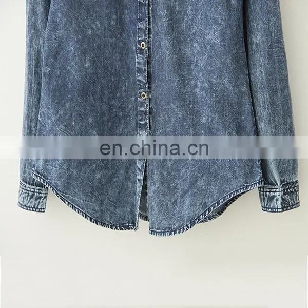 Ladies Simple Design Loose Retro Long Sleeve Denim Shirt photo-3