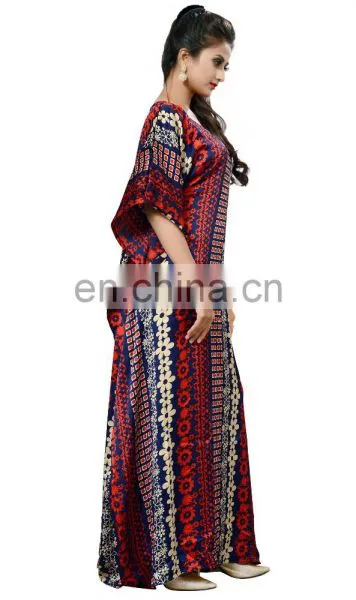 2017 India Ethnic Wear Pritned Kaftans / Womens Casual Wear Long Japan Satin Silk Kaftans / Beach Wear Kaftans photo-4