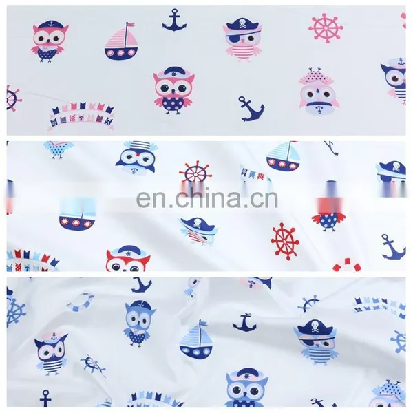 Cartoon Owl Sailing Boat Printed Cotton Print Navy Baby Summer Blanket Sleeping Children Cotton Fabric photo-4