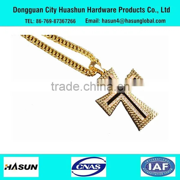 2016 Manufacturer Supply Cross Shape Golden Color Rhinestone Necklace