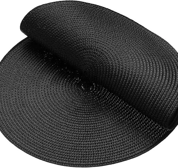 Round Braided Placemats 15 Inch in Black Color for Natural Woven Heat Resistant Place Mats Set of 6 photo-4