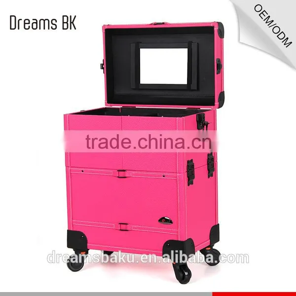 Beauty Design 4 Wheels Functional Portable Rolling Makeup Case With Drawers photo-4
