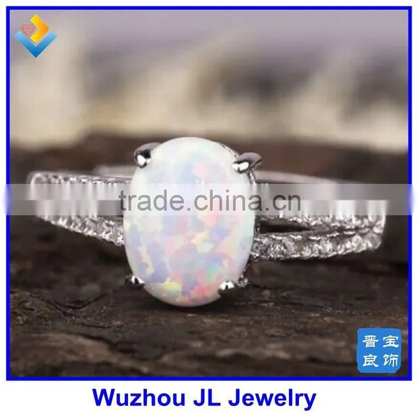 JL Jewelry Oval White Fire Opal Stone Ring Lab Created Synthetic Opal Ring photo-4