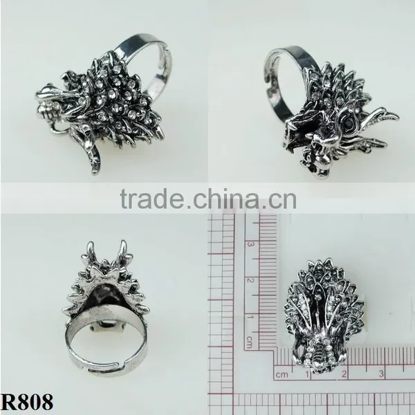 Yiwu Factory Sale Ring Dragon Head Antique Silver Punk Style Ring R808 photo-2