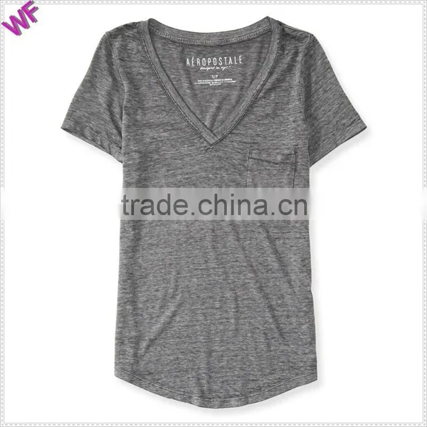 Chest Pocket t Shirt V-neck T-shirt Printed Logo t Shirt China Wholesale t Shirt Apparel photo-3