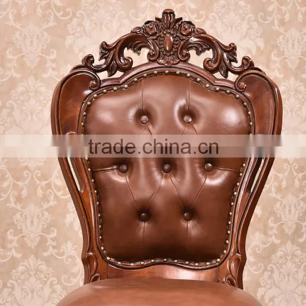 Exquisite European Carving Rubber Wood Genuine Leather Dining Chair in Brown photo-2