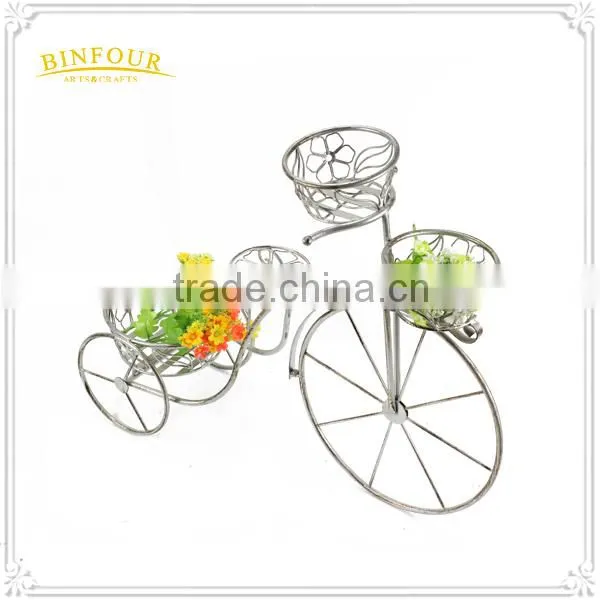White Iron Bike Planter Holder With Flower Basket Deco photo-4