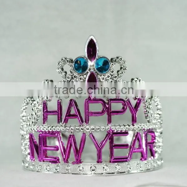 9cm HighX12cm Diameter Metallic Silver Happy New Year Plastic Tiara Tiaras and Crowns