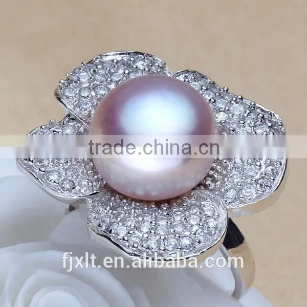 11-12mm 925 Sterling Silver Zircon Flower Pearl Ring photo-3