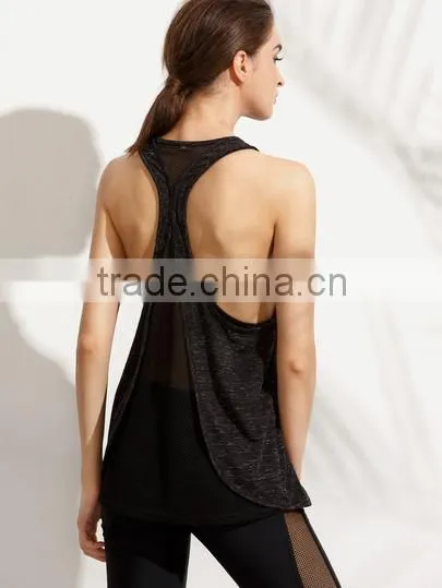 Tank-Tops&Camis Latest Fashion Design Women Clothing Black Spliced Mesh Racer-back Tank Top