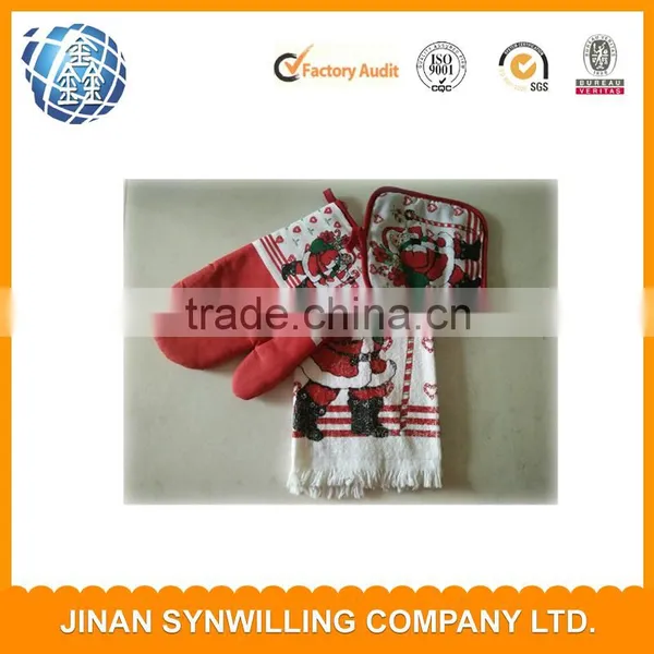 3 Piece Christmas Kitchen Set - Tea Towels, Oven Mitt, Potholder 100% Cotton photo-2