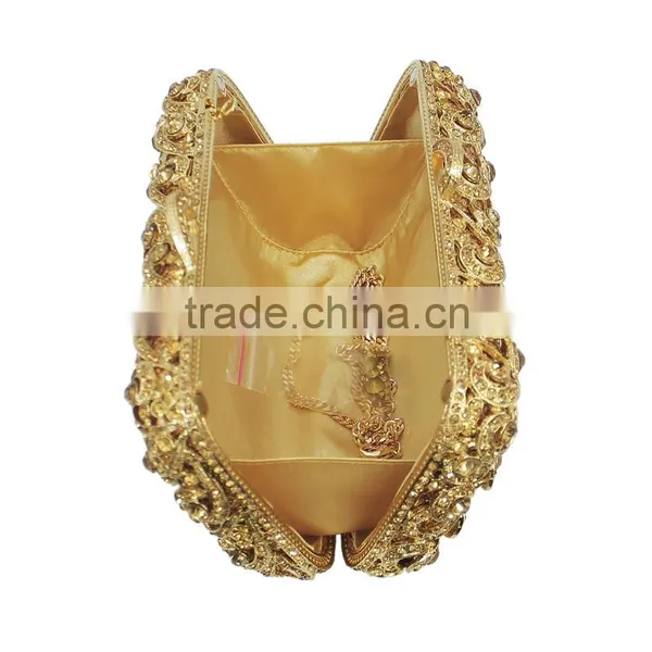 Gold Crystal Rhinestone Elegant Wedding Diamante Ladies Clutch Evening Bag (88161A-GG) photo-6