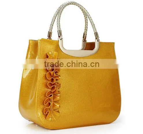 2014 High Quality Tote pu Bag Shiny Patent Leather Tote Bags