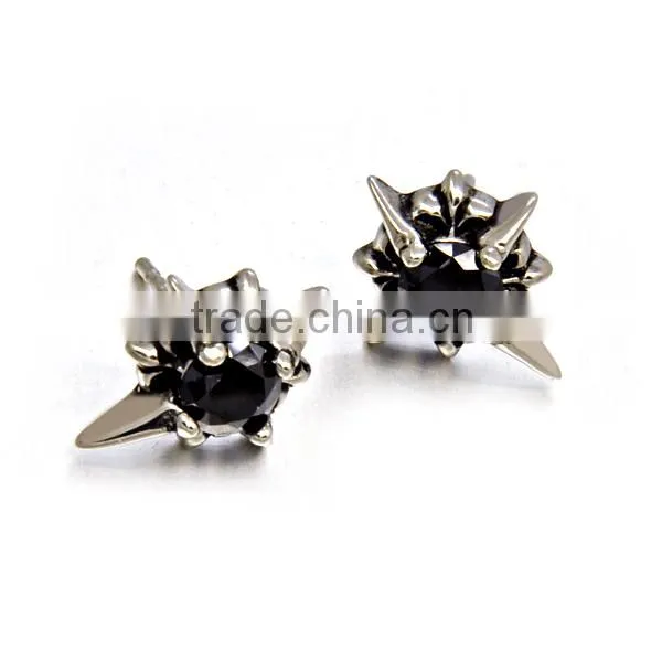 Pointy Earrings Mens Fashion Stainless Steel Black Restone Earrings Jewelry photo-2