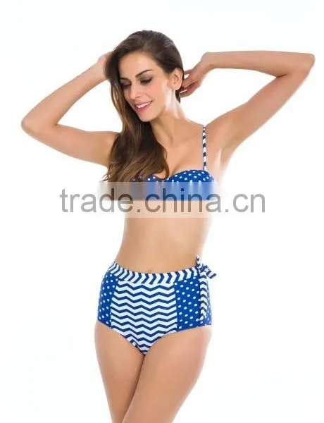 2016Top Selling Striped Retro Push Up High Waist Bikini Swimwear photo-2