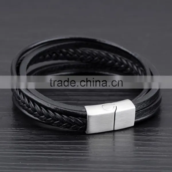 Multilayer Genuine Leather Rope Chain Man Bracelets Classical Simple Design Men Jewelry With Magnet Buckle photo-6