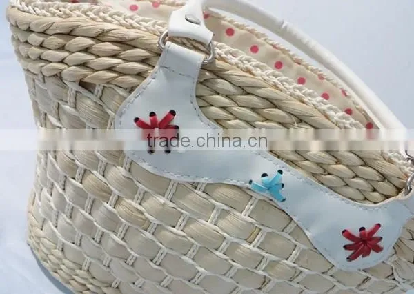 Cheap Handmade Natural Maize Mini Make Straw Bag With PU Handles photo-3